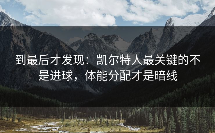 到最后才发现:凯尔特人最关键的不是进球,体能分配才是暗线 到最后才发现:凯尔特人最关键的不是进球,体能分配才是暗线