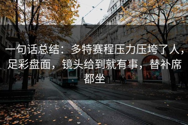 一句话总结：多特赛程压力压垮了人，足彩盘面，镜头给到就有事，替补席都坐
