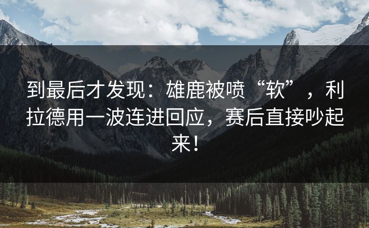 到最后才发现:雄鹿被喷“软”,利拉德用一波连进回应,赛后直接吵起来! 到最后才发现:雄鹿被喷“软”,利拉德用一波连进回应,赛后直接吵起来!